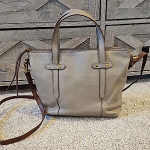 Fossil Gray Leather Tote Bag
